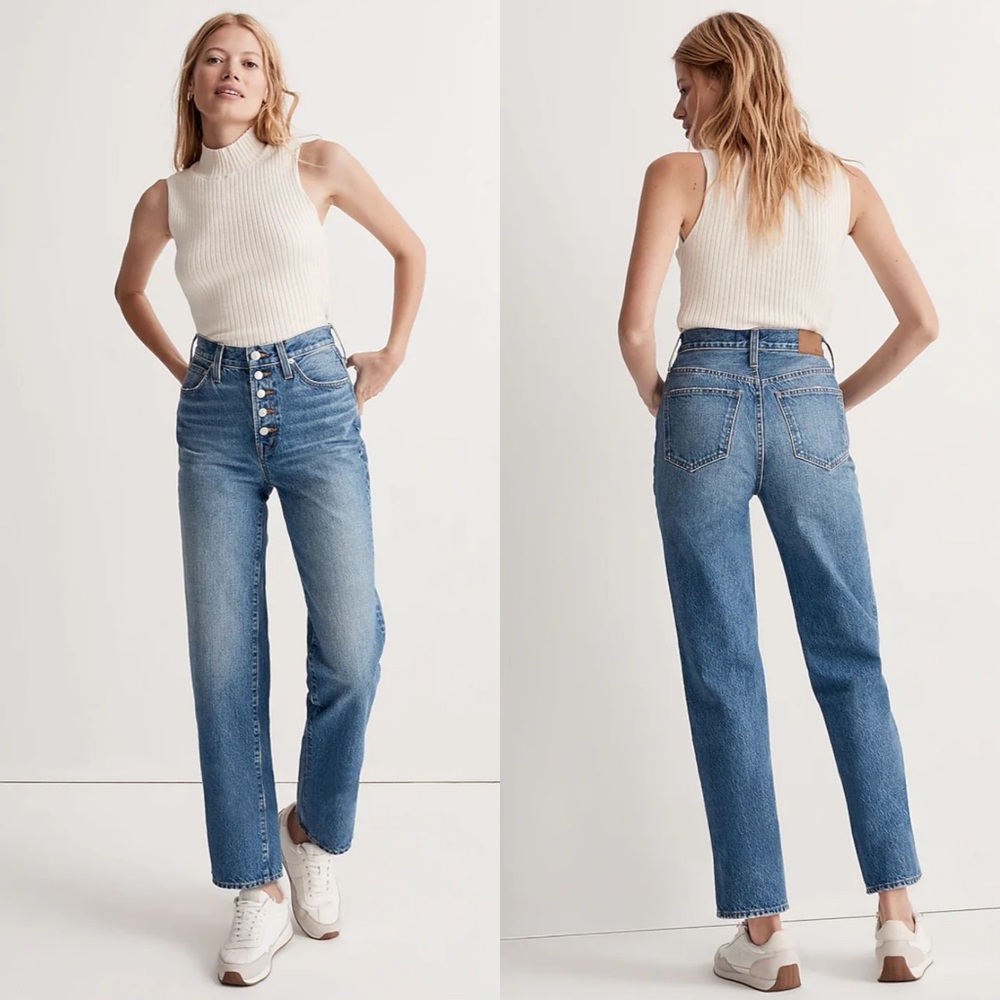 NWT Madewell The Perfect Vintage Straight Jeans Becker Wash Button-Front Edition